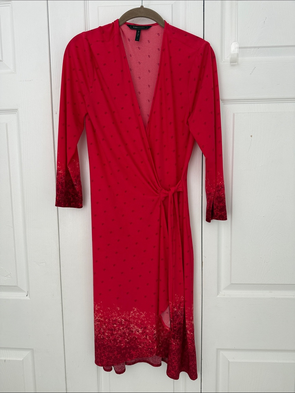 BCBGMaxAzria Red Wrap Midi Dress with Tie Waist Size M